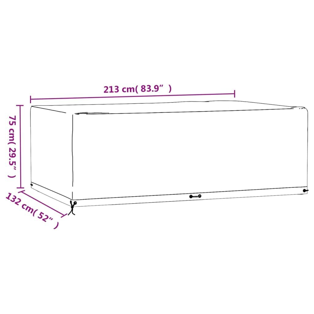 vidaXL dārza mēbeļu pārklājs, 12 gredzeni, 213x132x75 cm, taisnstūra cena un informācija | Krēslu paliktņi | 220.lv