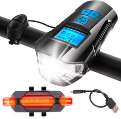 Передний велосипедный фонарь со спидометром + задний фонарь цена и информация | Велосипедные фонари, отражатели | 220.lv