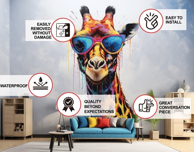 Bērnu interjera uzlīme Šarmanta žirafe ar brillēm цена и информация | Dekoratīvās uzlīmes | 220.lv