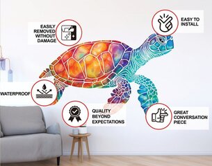 Яркая радужная наклейка морской черепахи - Океанская жизнь стикер - 120 x 83 см цена и информация | Декоративные наклейки | 220.lv