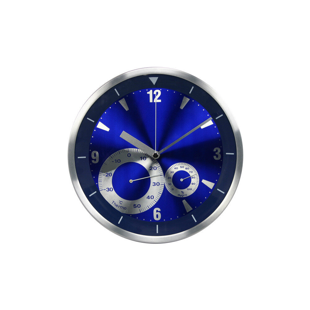 Sienas pulkstenis, meteoroloģiskā stacija, Pur Line, zils fons, 30Ø cm cena un informācija | Pulksteņi | 220.lv