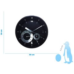 Sienas pulkstenis, meteoroloģiskā stacija, Pur Line, melns fons, 30Ø cm cena un informācija | Pulksteņi | 220.lv