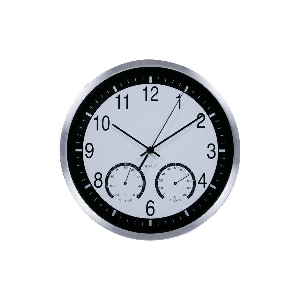 Sienas pulkstenis, meteoroloģiskā stacija, Pur Line, melnbalts fons, 30Ø cm цена и информация | Pulksteņi | 220.lv