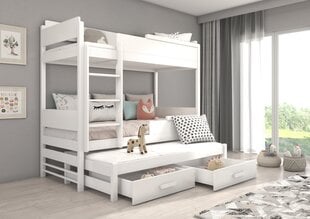 Divstāvu gulta ADRK Furniture Queen ar matraci, 90x200 cm, balta цена и информация | Детские кровати | 220.lv
