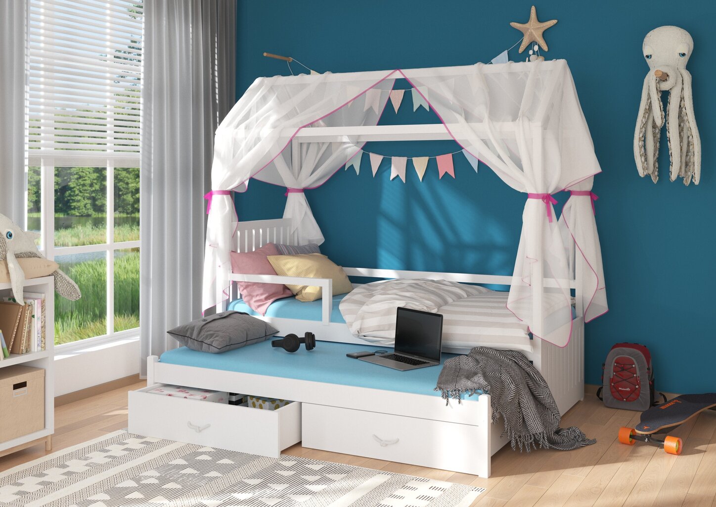 Gulta Adrk Furniture Jonasek ar sānu aizsardzību, 90x200 cm, balta цена и информация | Bērnu gultas | 220.lv