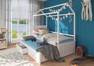 Gulta ADRK Furniture Jonasek ar sānu aizsargiem un matraci, 80x180 cm, pelēka cena un informācija | Bērnu gultas | 220.lv