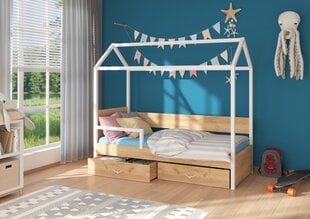 Кровать ADRK Furniture Otello 90x200 см с боковой защитой, белый/коричневый цвет цена и информация | Детские кровати | 220.lv