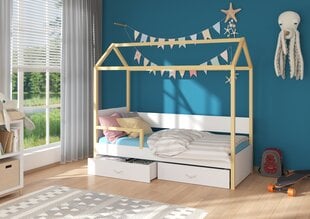 Кровать ADRK Furniture Otello 90x200 см с боковой защитой, белый/коричневый цвет цена и информация | Детские кровати | 220.lv