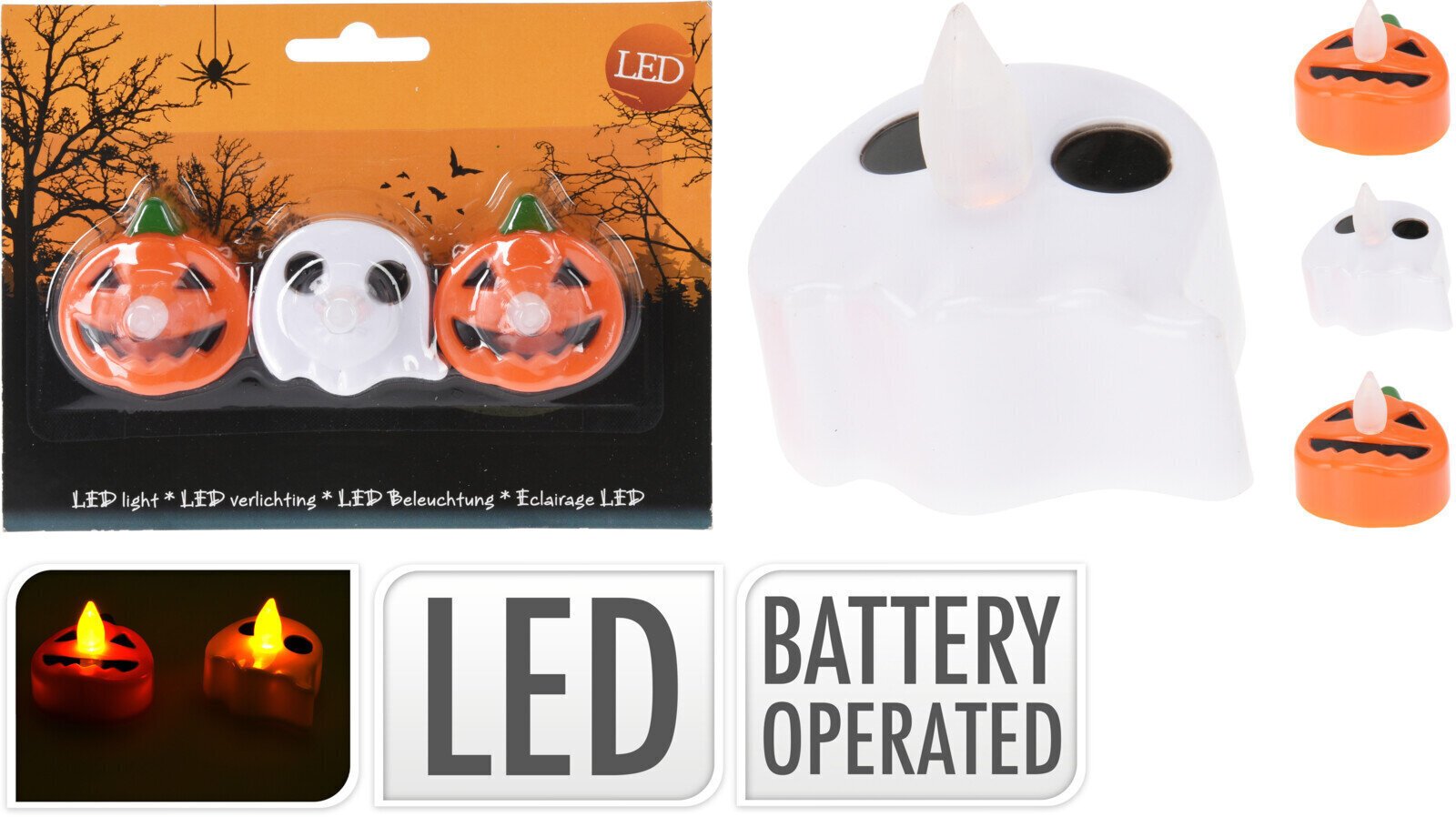 LED gaismekļu komplekts Halloween 3 gab. цена и информация | Svētku dekorācijas | 220.lv