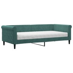 vidaXL dīvāngulta ar matraci, tumši zaļš samts, 90x200 cm cena un informācija | Gultas | 220.lv