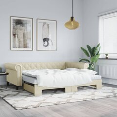 vidaXL izvelkams dīvāns ar matraci, krēmkrāsa, 90x200 cm, mākslīgā āda цена и информация | Кровати | 220.lv