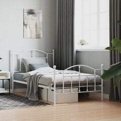 vidaXL gultas rāmis ar galvgali un kājgali, balts metāls, 100x190 cm cena un informācija | Gultas | 220.lv