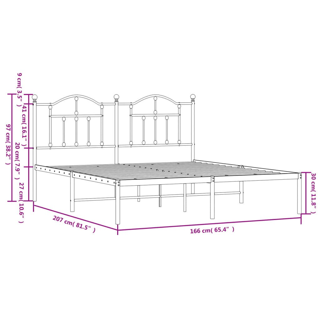 vidaXL gultas rāmis ar galvgali, balts metāls, 160x200 cm цена и информация | Gultas | 220.lv