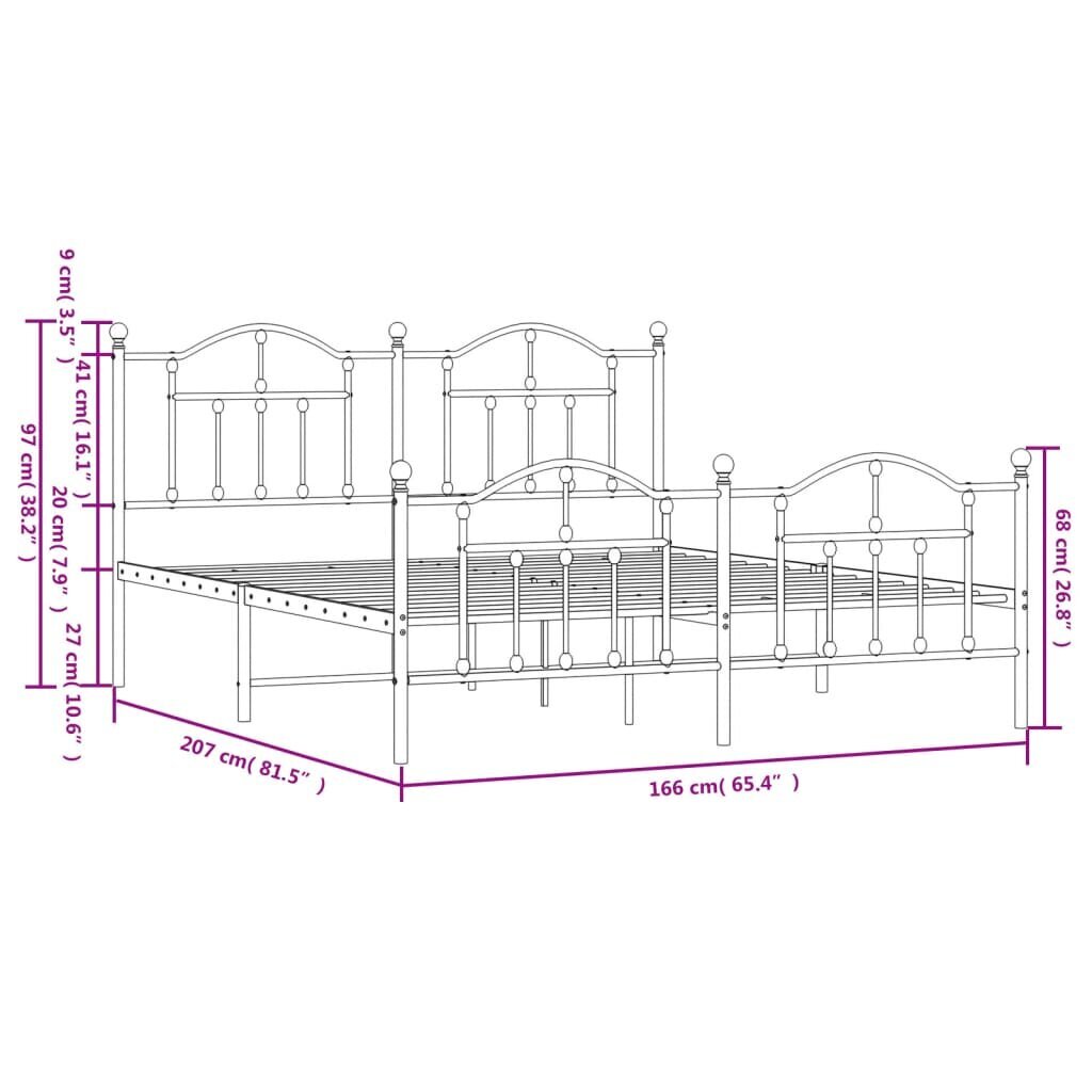 vidaXL gultas rāmis ar galvgali un kājgali, melns metāls, 160x200 cm cena un informācija | Gultas | 220.lv