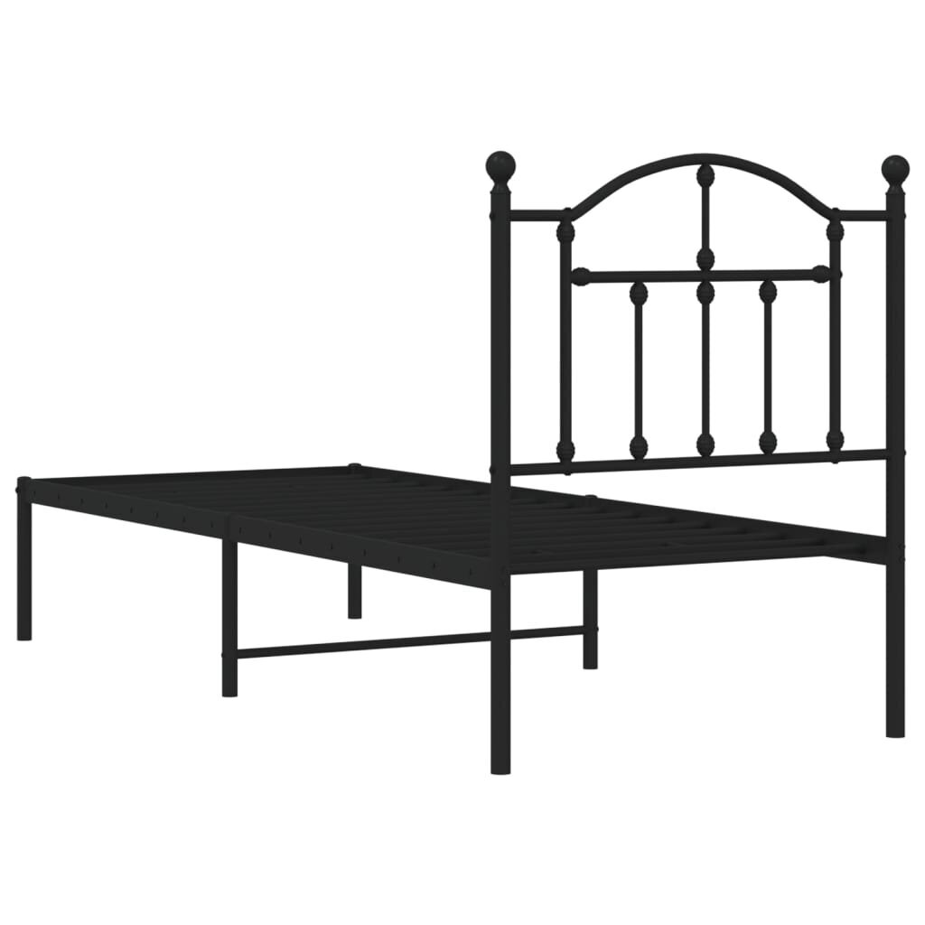 vidaXL gultas rāmis ar galvgali, melns metāls, 75x190 cm cena un informācija | Gultas | 220.lv
