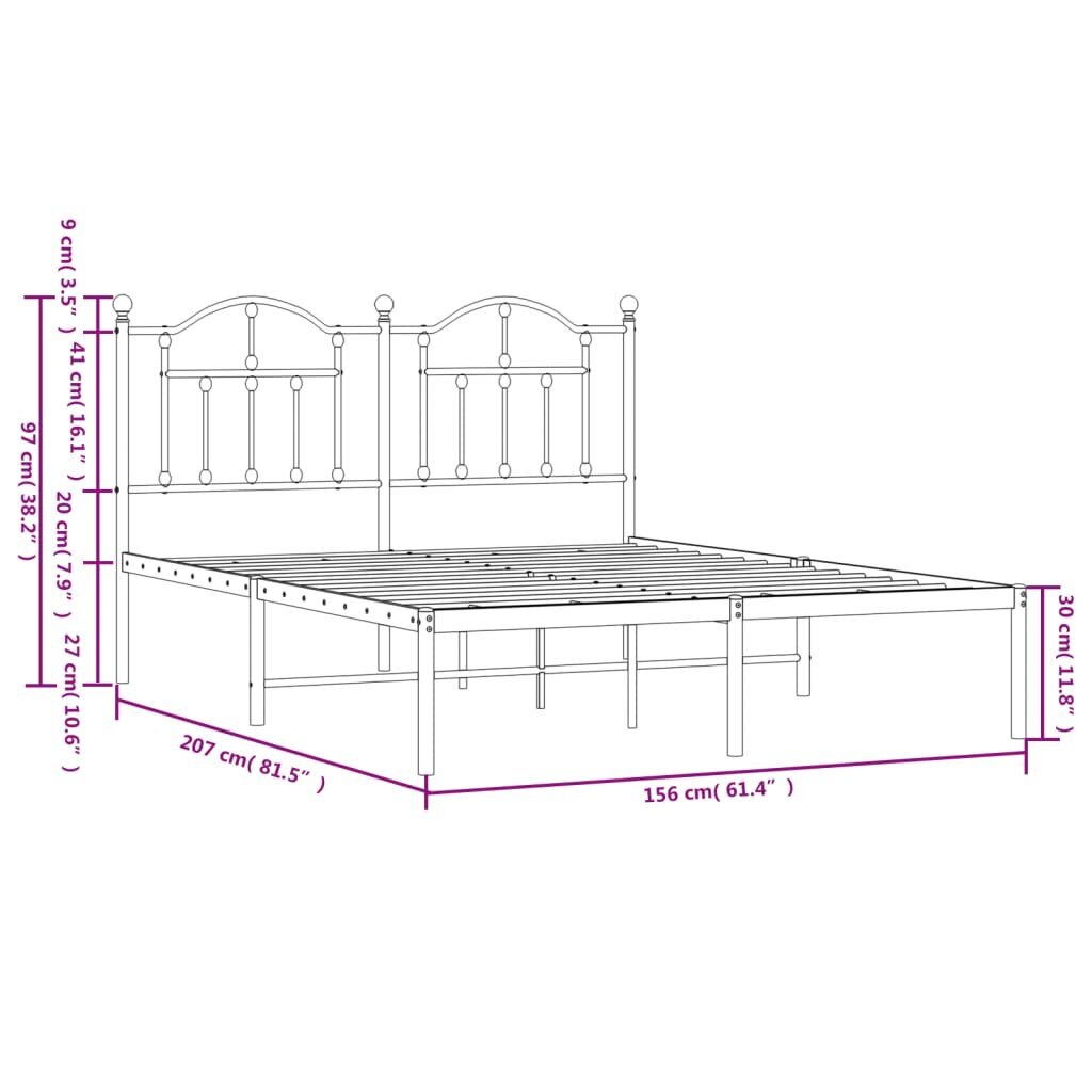 vidaXL gultas rāmis ar galvgali, balts metāls, 150x200 cm цена и информация | Gultas | 220.lv