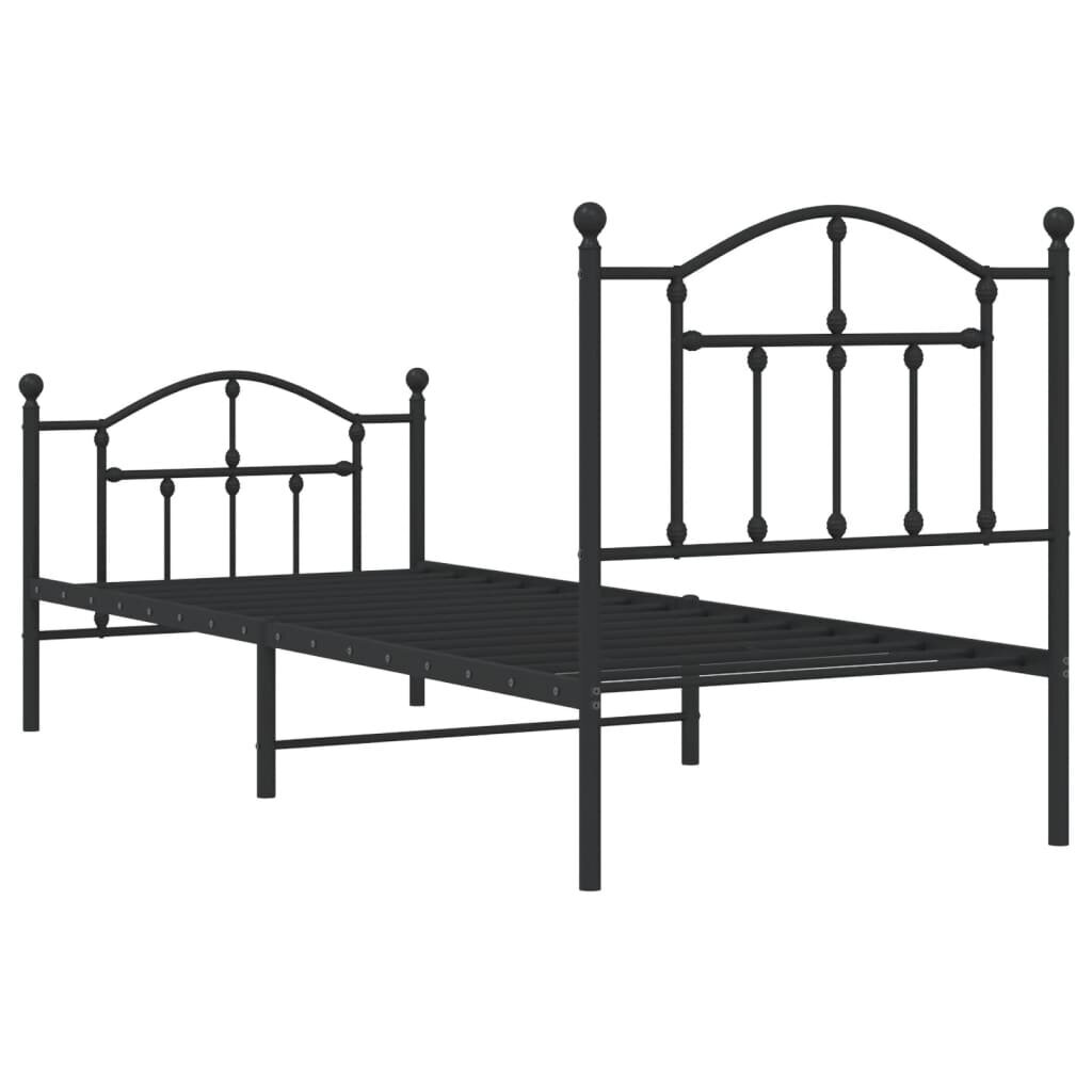 vidaXL gultas rāmis ar galvgali un kājgali, melns metāls, 90x200 cm cena un informācija | Gultas | 220.lv