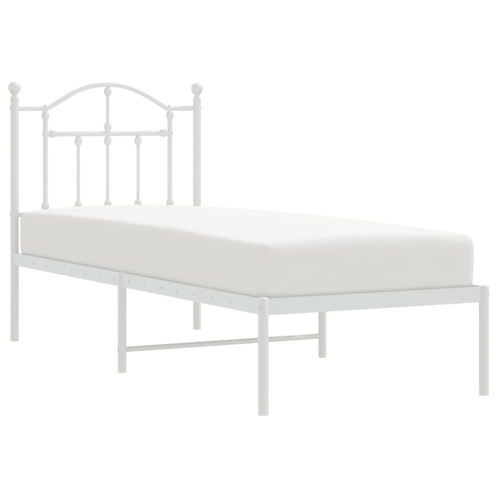vidaXL gultas rāmis ar galvgali, balts metāls, 75x190 cm cena un informācija | Gultas | 220.lv