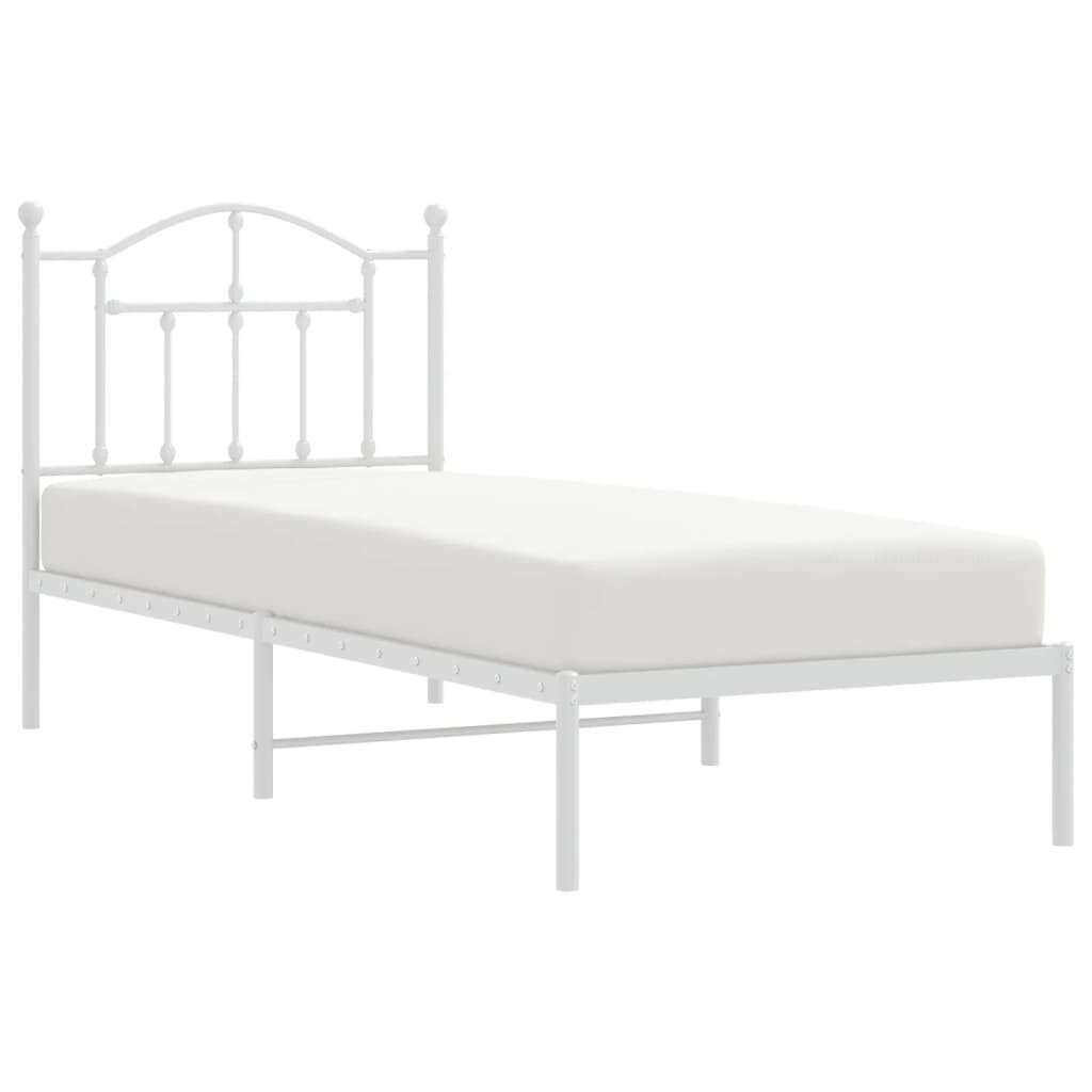 vidaXL gultas rāmis ar galvgali, balts metāls, 90x190 cm cena un informācija | Gultas | 220.lv