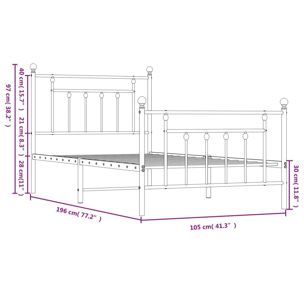 Gultas rāmis vidaXL, 100x190cm, melns cena un informācija | Gultas | 220.lv