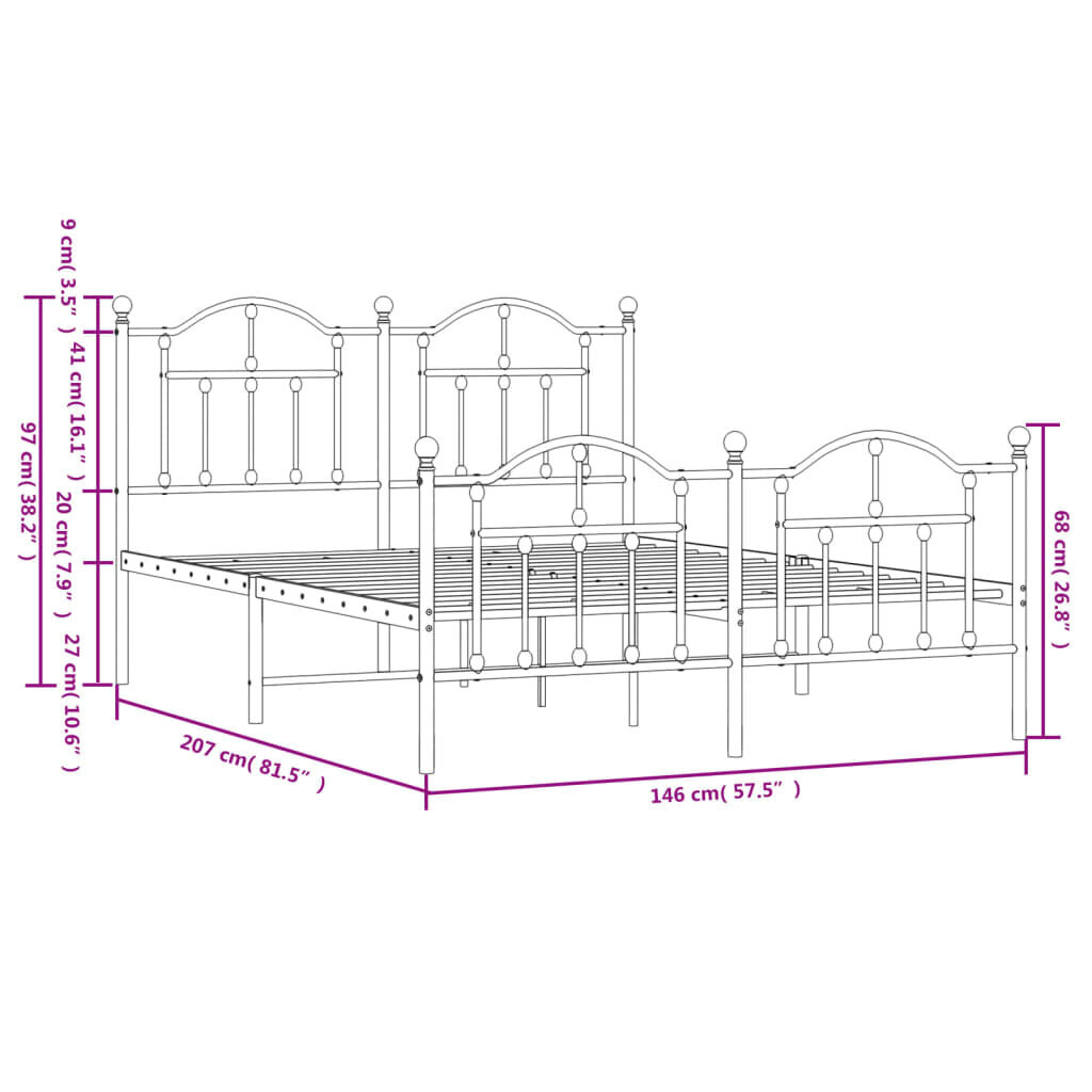 vidaXL gultas rāmis ar galvgali un kājgali, melns metāls, 140x200 cm cena un informācija | Gultas | 220.lv