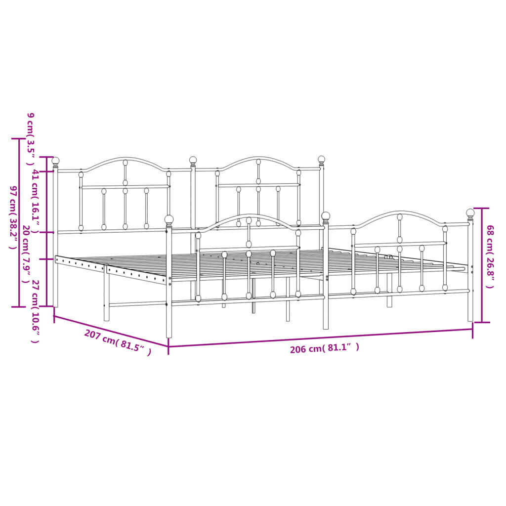 vidaXL gultas rāmis ar galvgali un kājgali, melns metāls, 200x200 cm цена и информация | Gultas | 220.lv