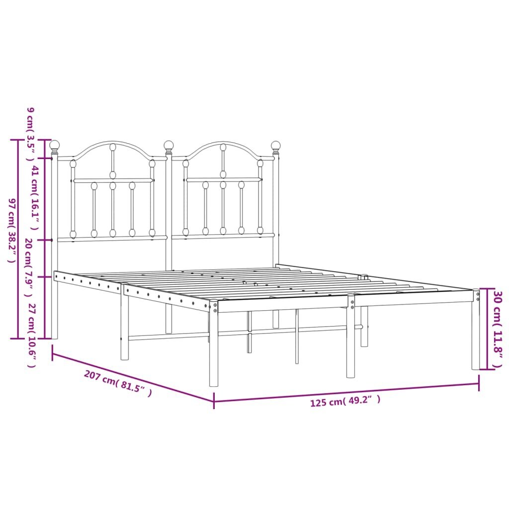 vidaXL gultas rāmis ar galvgali, melns metāls, 120x200 cm cena un informācija | Gultas | 220.lv