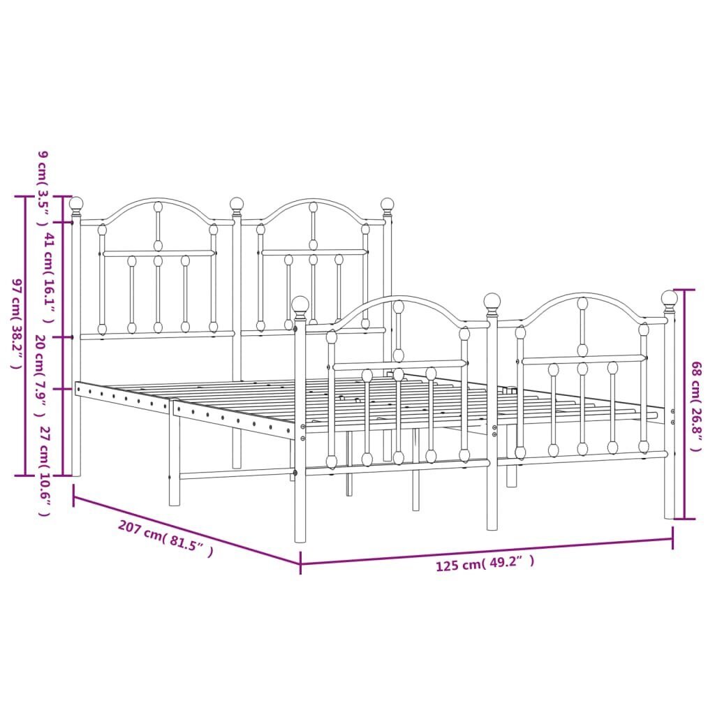 vidaXL gultas rāmis ar galvgali un kājgali, melns metāls, 120x200 cm cena un informācija | Gultas | 220.lv