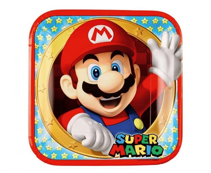 Papīra šķīviši " Super Mario", 23 cm, 8 gb cena un informācija | Vienreizējie trauki | 220.lv