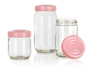 Stikla burkas Linzi 3 gab, rozā цена и информация | Посуда для хранения еды | 220.lv
