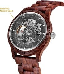 Alienwork Автоматические часы -наручные часы мужчины браслет из красного дерева черный скелет Holzhr B081Y3KYK6 цена и информация | Мужские часы | 220.lv