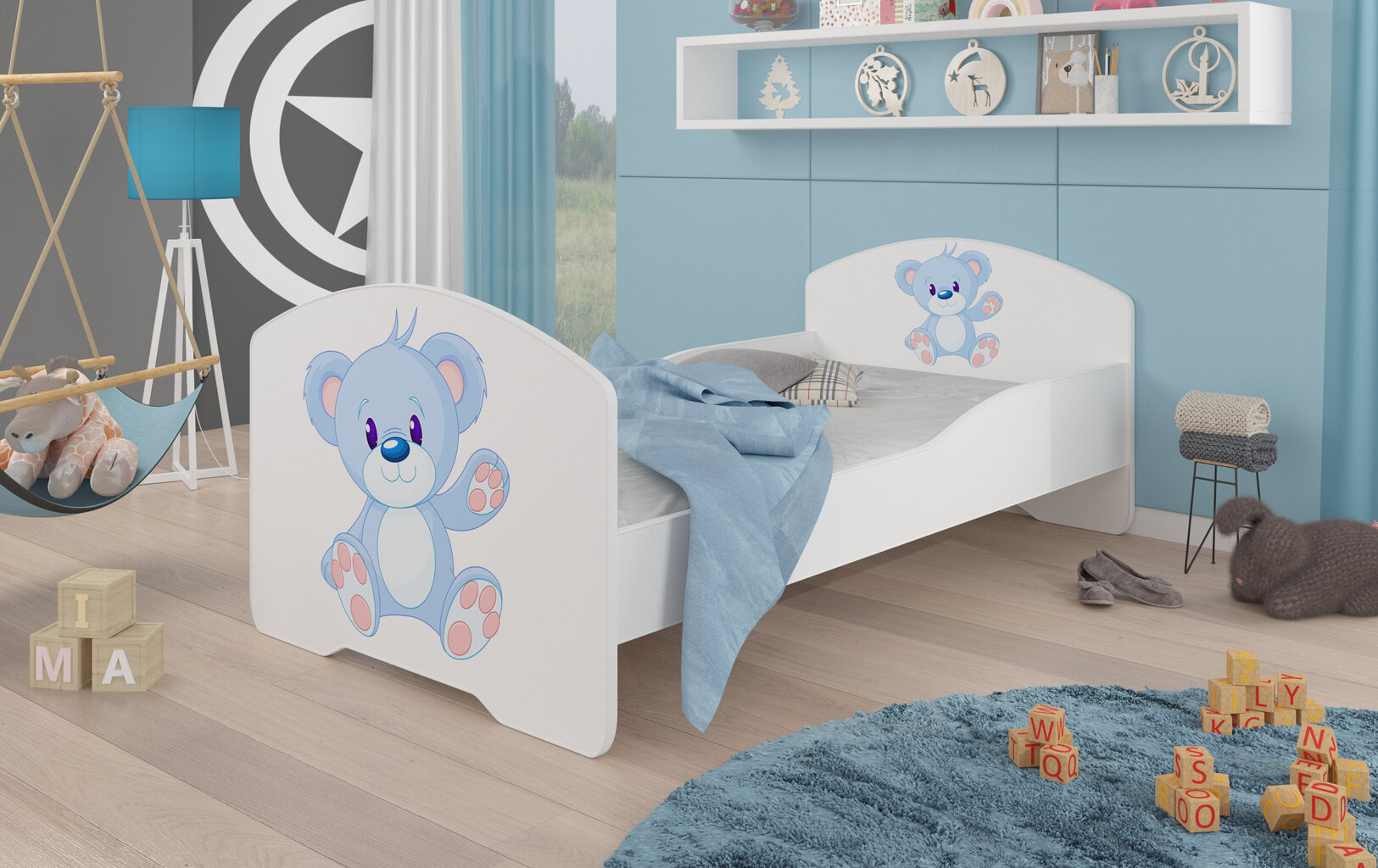 Bērnu gulta ADRK Furniture Pepe blue Bear, 70x140 cm, dažādu krāsu cena un informācija | Bērnu gultas | 220.lv