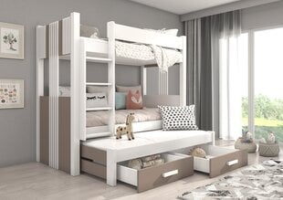 Divstāvu gulta Adrk Furniture Artema ar matraci, 80x180 cm, balta/brūna cena un informācija | Bērnu gultas | 220.lv