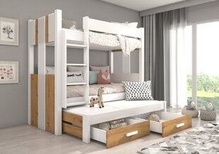 Divstāvu gulta Adrk Furniture Artema ar matraci, 90x200 cm, balta/brūna цена и информация | Детские кровати | 220.lv