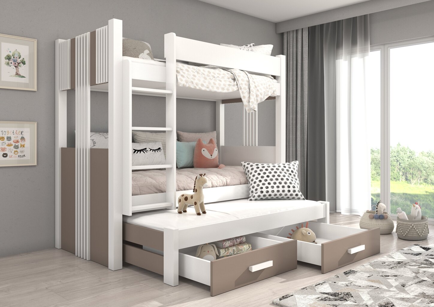 Divstāvu gulta Adrk Furniture Artema, 80x180 cm, balta/brūna cena un informācija | Bērnu gultas | 220.lv