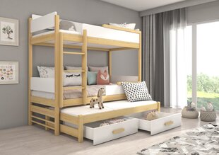 Divstāvu gulta Adrk Furniture Queen ar matraci, 90x200 cm, balta/brūna cena un informācija | Bērnu gultas | 220.lv