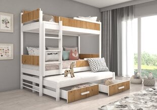 Divstāvu gulta Adrk Furniture Queen, 90x200 cm, balta/brūna cena un informācija | Bērnu gultas | 220.lv