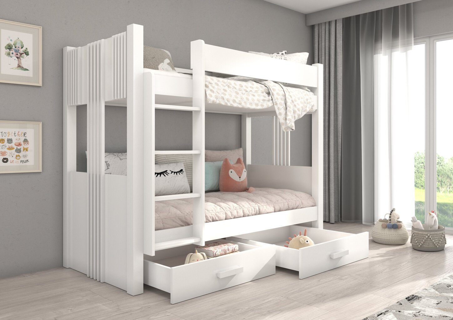 Divstāvu gulta Adrk Furniture Arta, 90x200 cm, balta cena un informācija | Bērnu gultas | 220.lv
