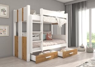 Divstāvu gulta Adrk Furniture Arta, 90x200 cm, balta/brūna цена и информация | Детские кровати | 220.lv