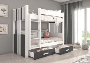 Divstāvu gulta Adrk Furniture Arta ar matraci, 90x200 cm, balta/pelēka цена и информация | Детские кровати | 220.lv