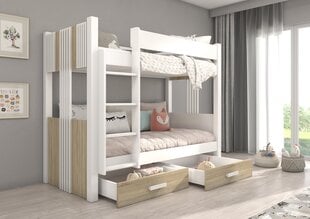 Divstāvu gulta Adrk Furniture Arta ar matraci, 80x180 cm, balta/brūna цена и информация | Детские кровати | 220.lv