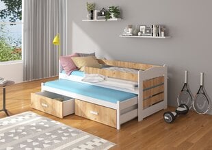Bērnu gulta ADRK Furniture Tiarro ar sānu aizsardzību, 80x180 cm, balta/brūna цена и информация | Детские кровати | 220.lv