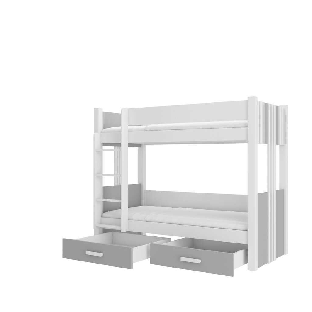 Divstāvu gulta Adrk Furniture Arta, 90x200 cm, balta/pelēka cena un informācija | Bērnu gultas | 220.lv