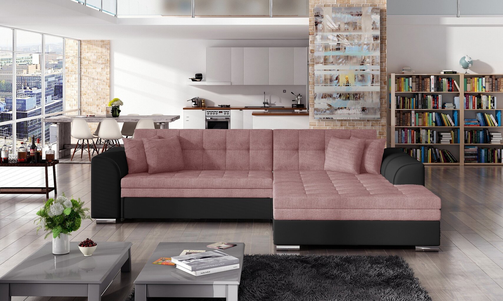Stūra dīvāns Eltap Sorento, melns/rozā cena un informācija | Stūra dīvāni | 220.lv