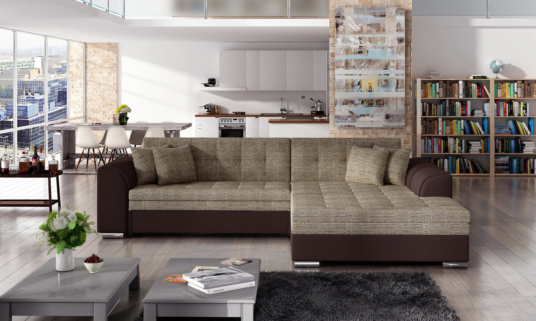 Stūra dīvāns Eltap Sorento, smilškrāsas/brūns цена и информация | Stūra dīvāni | 220.lv