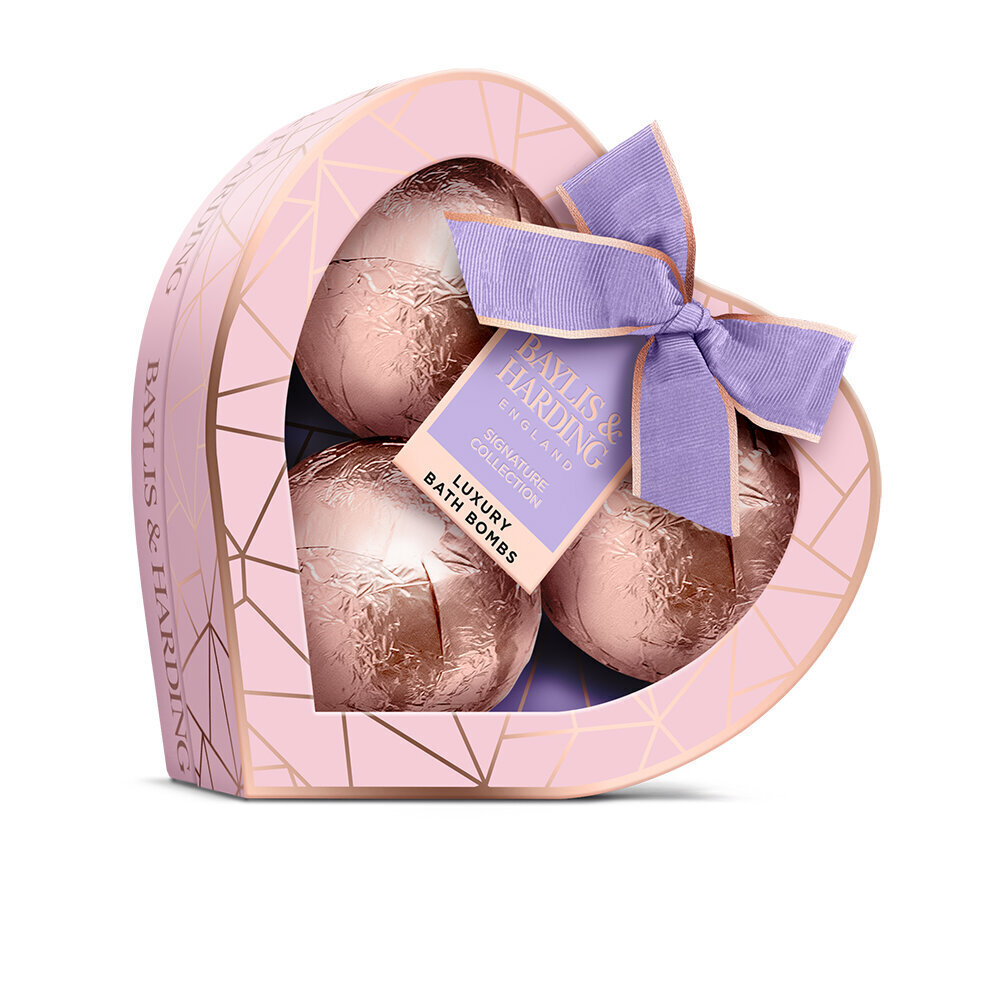 Vannas bumbu dāvanu komplekts Baylis & Harding Jojoba, Vanilla & Almond Oil Luxury Bath Bomb Heart Trio, 3 x 120 g cena un informācija | Dušas želejas, eļļas | 220.lv