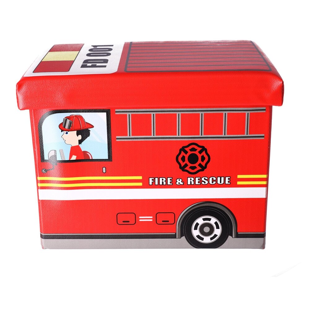 Pouf rotaļlietu kaste ugunsdzēsēju mašīnu, 28x37x24 cm цена и информация | Veļas grozi un mantu uzglabāšanas kastes | 220.lv