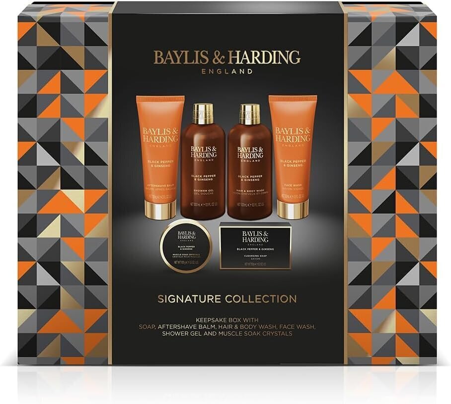 Dāvanu komplekts vīriešiem Baylis & Harding Black Pepper & Ginseng Men's Luxury Shower & Prep, 6 daļu цена и информация | Dušas želejas, eļļas | 220.lv