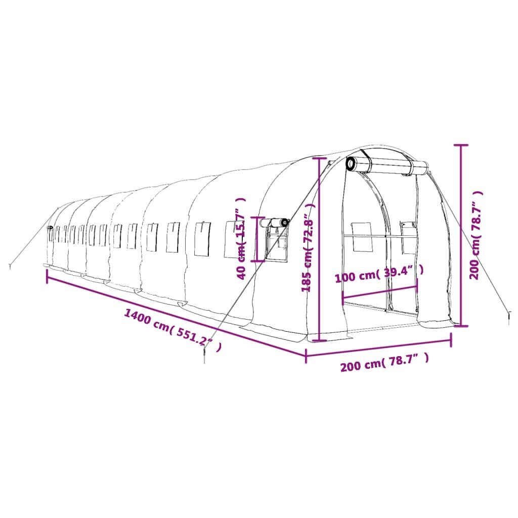 Siltumnīca ar tērauda rāmi vidaXL, 28 m², 14x2x2 m cena un informācija | Siltumnīcas | 220.lv