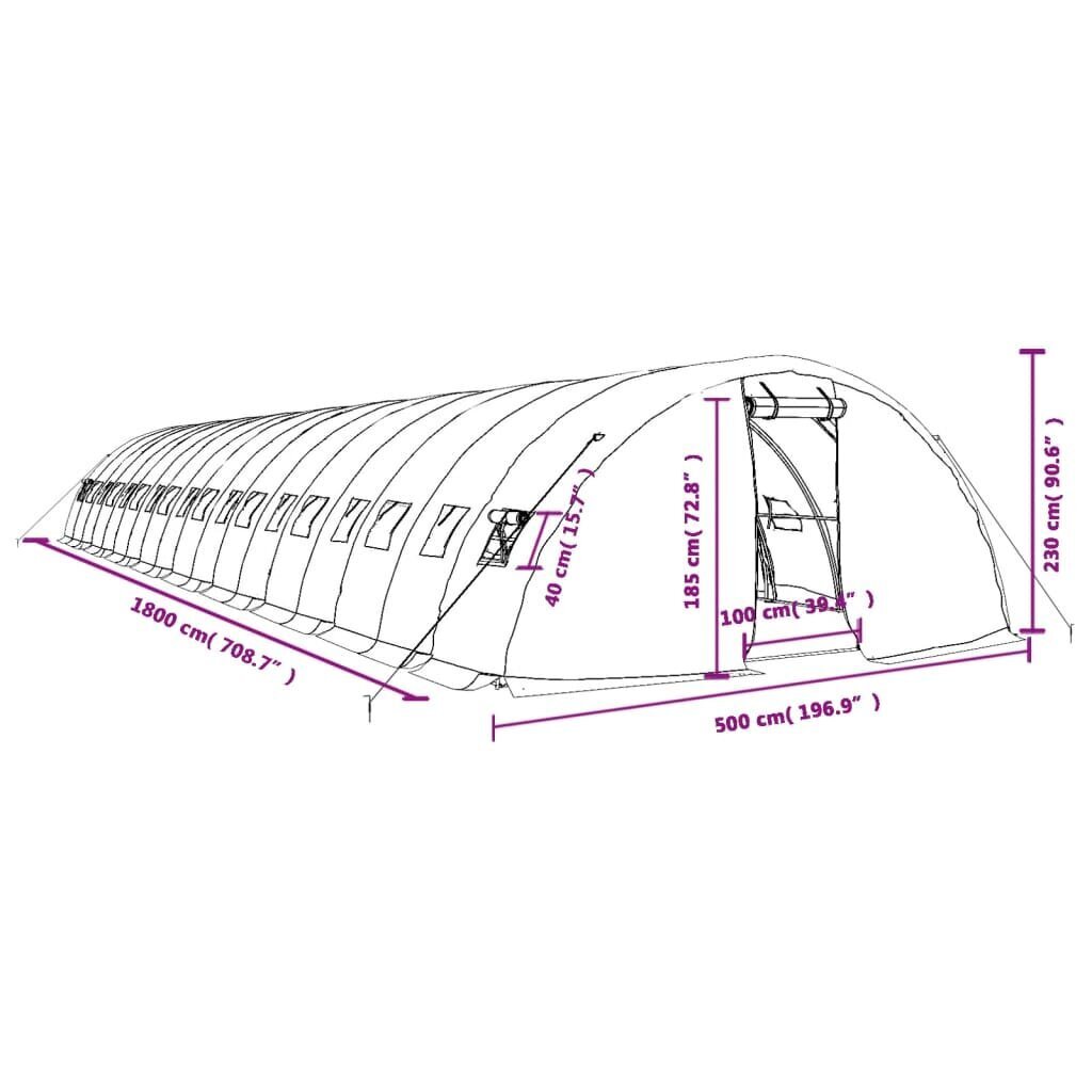 Siltumnīca ar tērauda rāmi vidaXL, 90 m², 18x5x2,3 m cena un informācija | Siltumnīcas | 220.lv